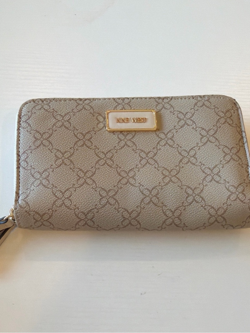 Nine West Taupe Monogram Zip Wallet with Tassel